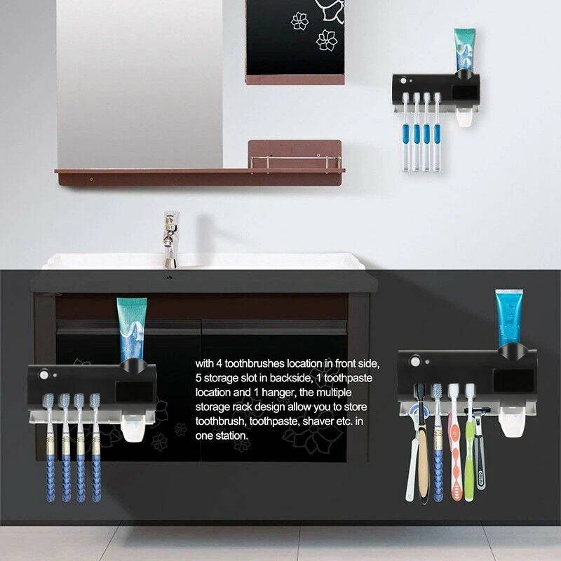 Wall-Mounted Toothbrush Holder Solar UV Light Ultraviolet Toothbrush Sterilizer Automatic Toothpaste Holders Bathroom Accessorie